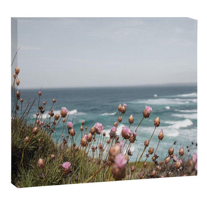 Pink Flowers by the Ocean | Travel Photography in Portugal Art Print | Summer at Bordeira Beach Canvas Print Gallery Image 1