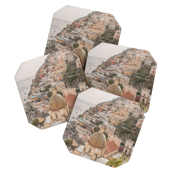 Positano Bliss Photo | Amalfi Coast Mountain Landscape In Pastel Color Art Print | Italy Travel Photography Coaster Gallery Image 1