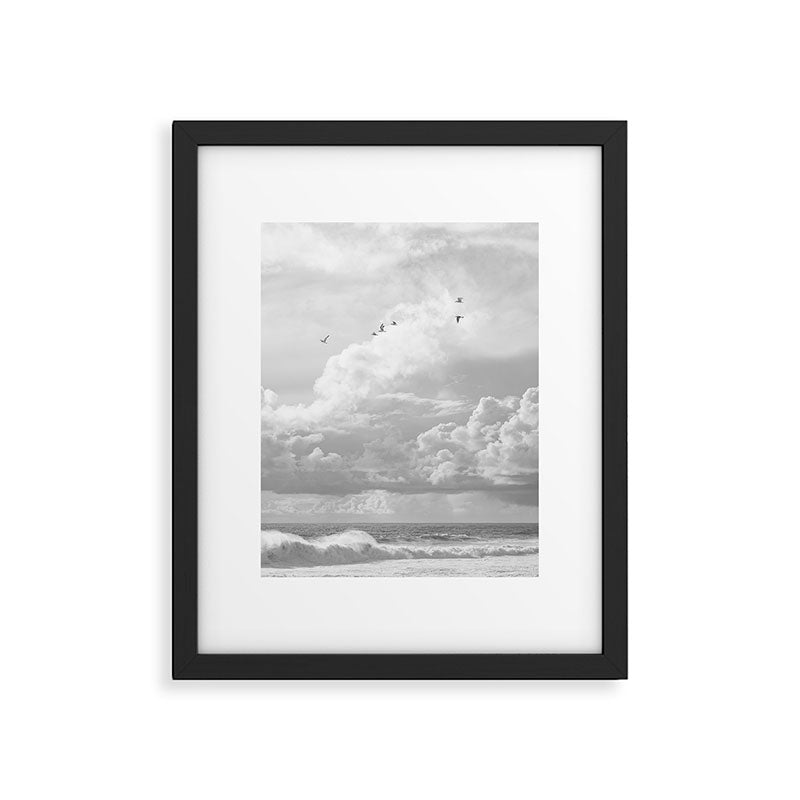 Seagulls in Nazaré Photo | Black and White Travel Photography in Portugal | Clouds and Waves Nature Art Print Framed Art Print Gallery Image 5