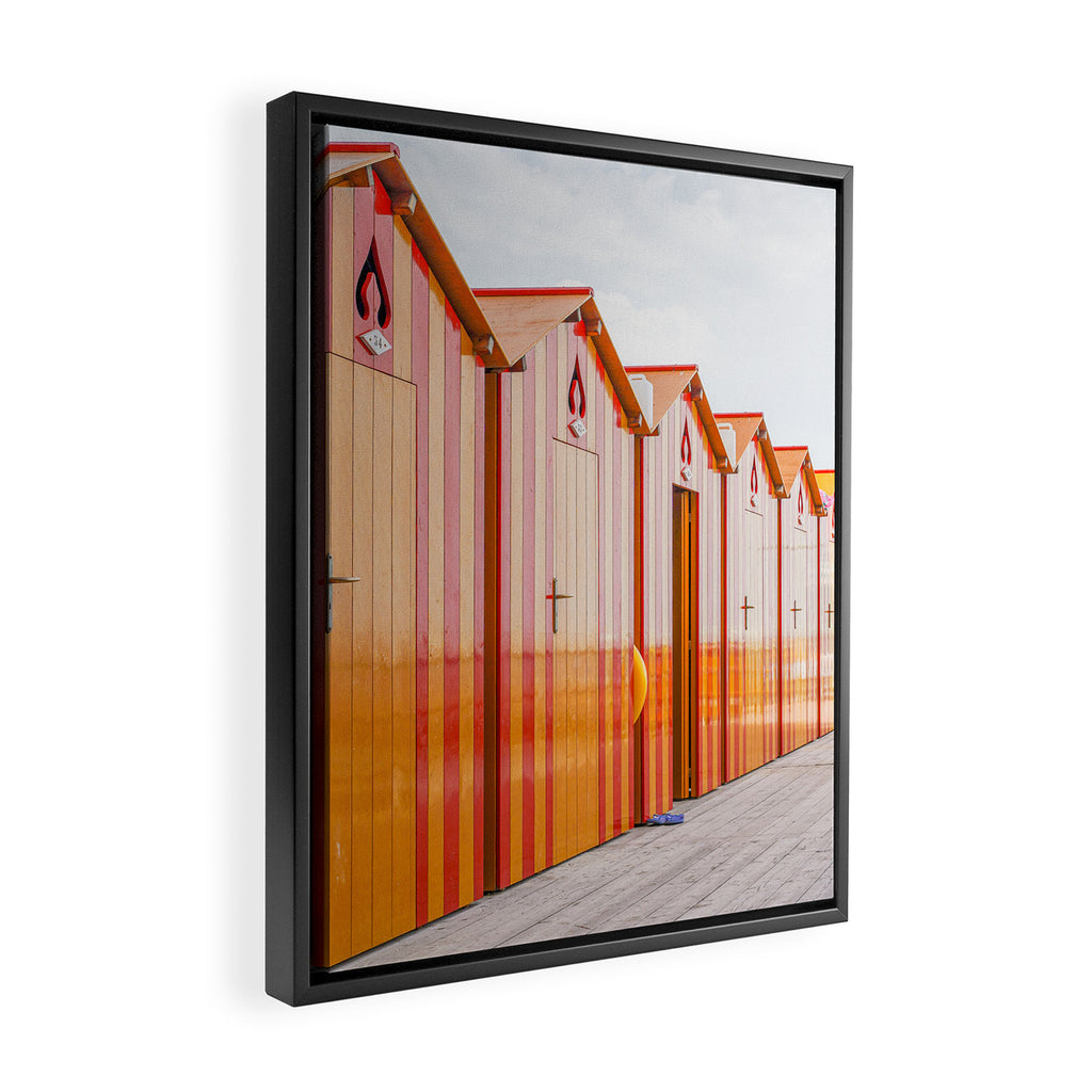 Sorrento Stripes | Red And Orange Beach Changing Rooms Art Print | Amalfi Coast Italy Travel Photography Framed Canvas Print Gallery Image 2