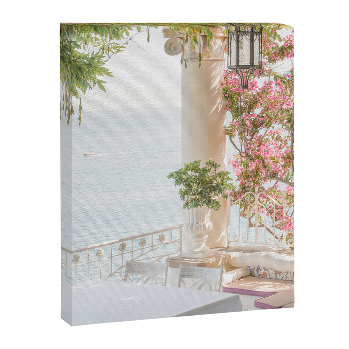 Sorrento Vibes | Balcony In Italy With Pink Flowers Photo Print | Summer Travel Photography Canvas Print Gallery Image 1