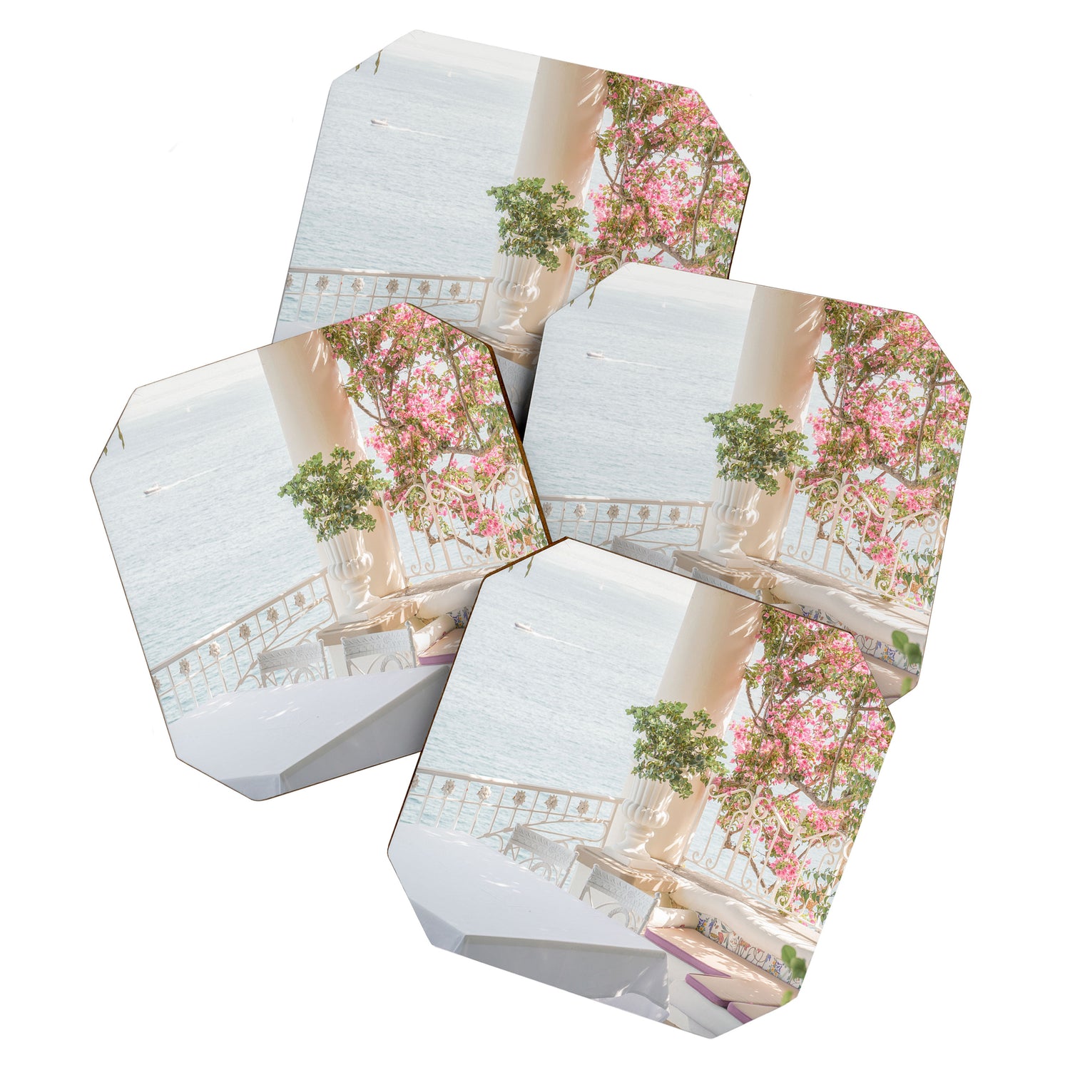 Sorrento Vibes | Balcony In Italy With Pink Flowers Photo Print | Summer Travel Photography Coaster Gallery Image 1