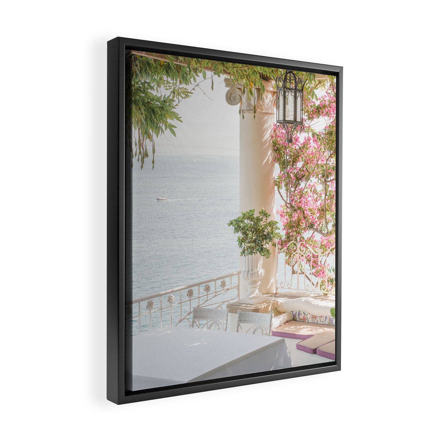 Sorrento Vibes | Balcony In Italy With Pink Flowers Photo Print | Summer Travel Photography Framed Canvas Print Gallery Image 2
