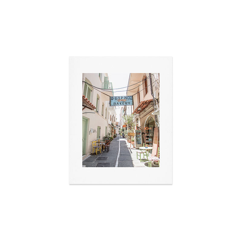 Street In Greece Photo | Pastel Village Houses Summer Art Print | Europe Digital Travel Photography Art Print Gallery Image 1