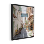 Street In Greece Photo | Pastel Village Houses Summer Art Print | Europe Digital Travel Photography Framed Canvas Print Gallery Image 2