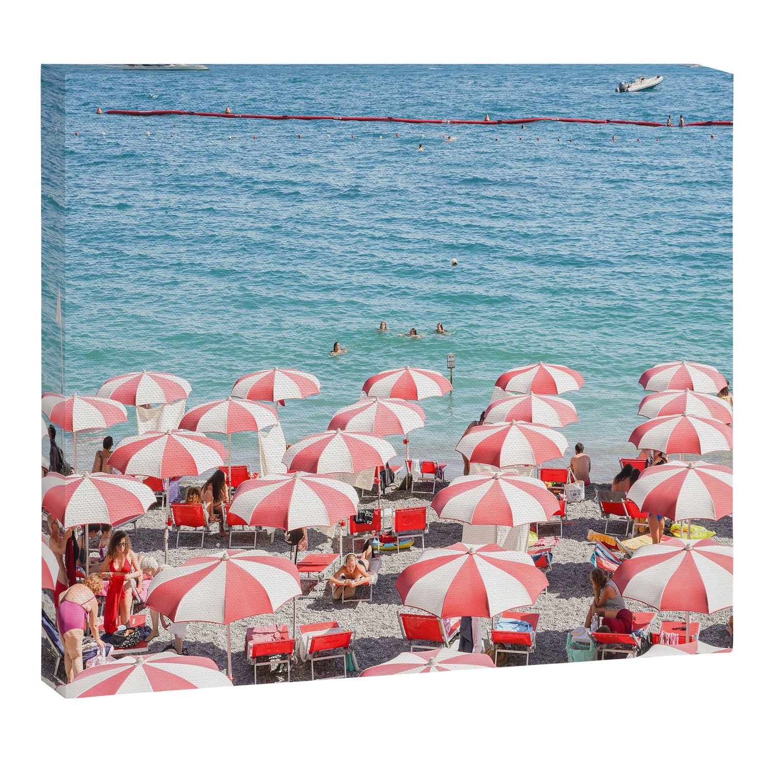 The Red Beach Umbrellas | Amalfi Coast Travel Photography | Europe Summer in Italy in Color Canvas Print Gallery Image 6