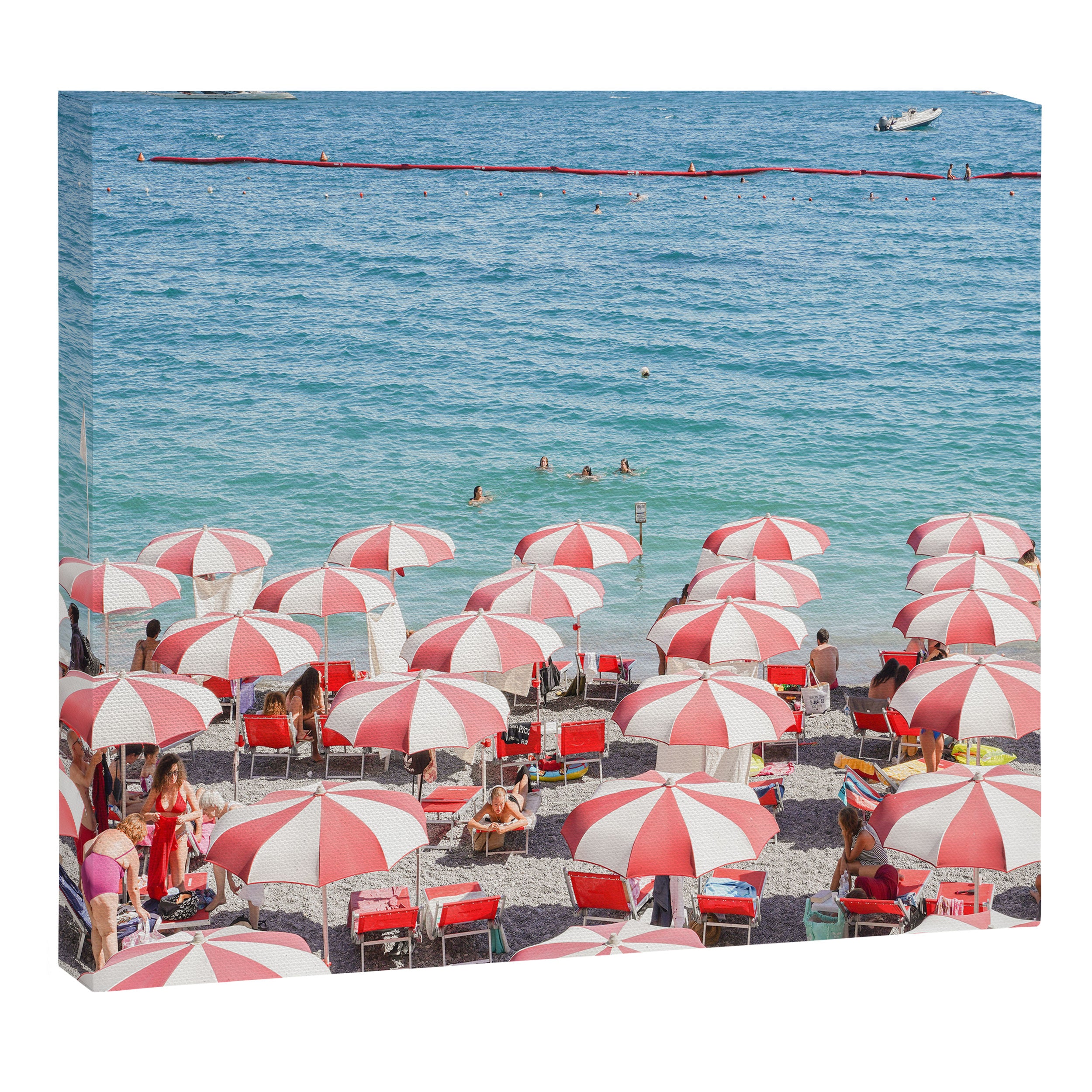 The Red Beach Umbrellas | Amalfi Coast Travel Photography | Europe Summer in Italy in Color Canvas Print Gallery Image 6