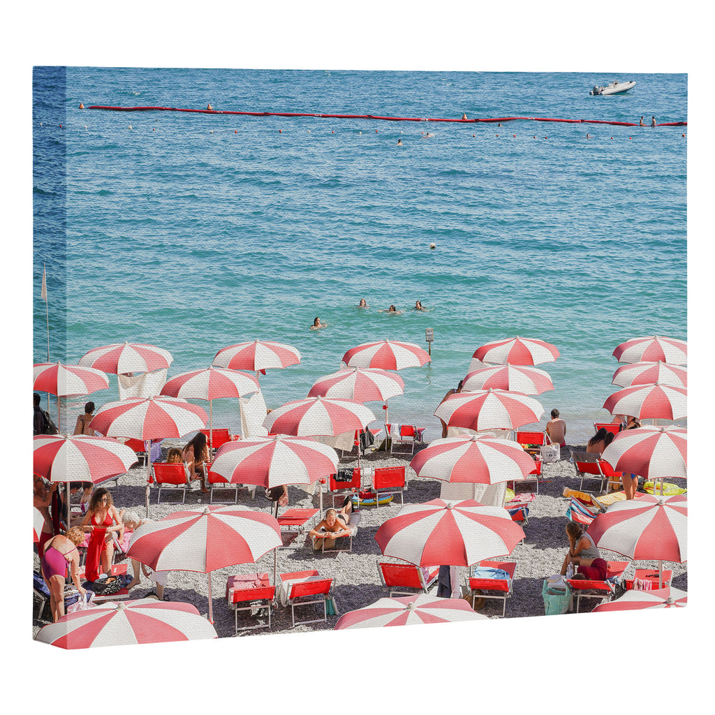The Red Beach Umbrellas | Amalfi Coast Travel Photography | Europe Summer in Italy in Color Canvas Print Gallery Image 3