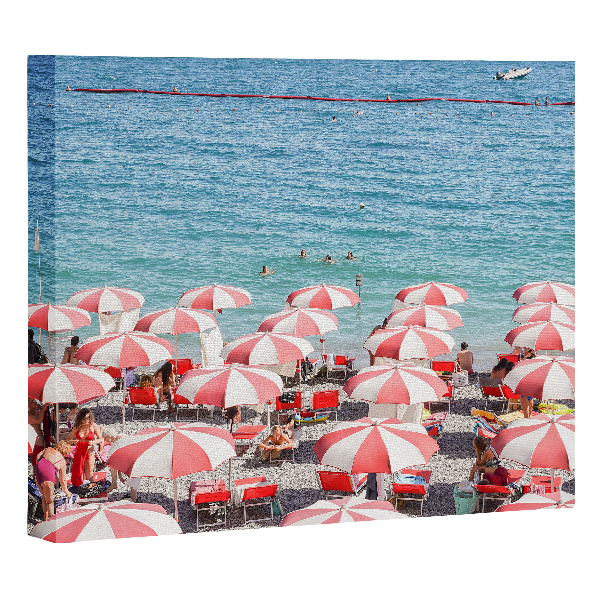 The Red Beach Umbrellas | Amalfi Coast Travel Photography | Europe Summer in Italy in Color Canvas Print Gallery Image 3