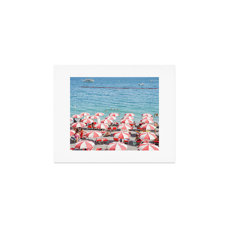 The Red Beach Umbrellas | Amalfi Coast Travel Photography | Europe Summer in Italy in Color Art Print Gallery Image 1