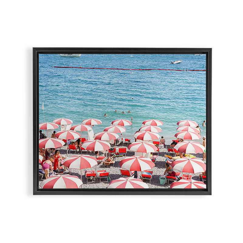 The Red Beach Umbrellas | Amalfi Coast Travel Photography | Europe Summer in Italy in Color Framed Canvas Print Gallery Image 6