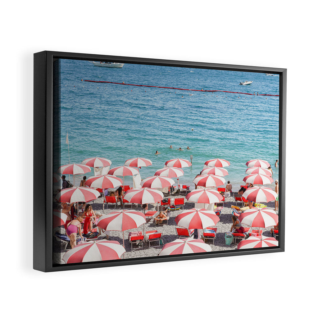 The Red Beach Umbrellas | Amalfi Coast Travel Photography | Europe Summer in Italy in Color Framed Canvas Print Gallery Image 2