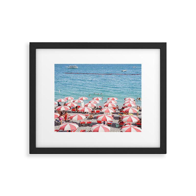 The Red Beach Umbrellas | Amalfi Coast Travel Photography | Europe Summer in Italy in Color Framed Art Print Gallery Image 5