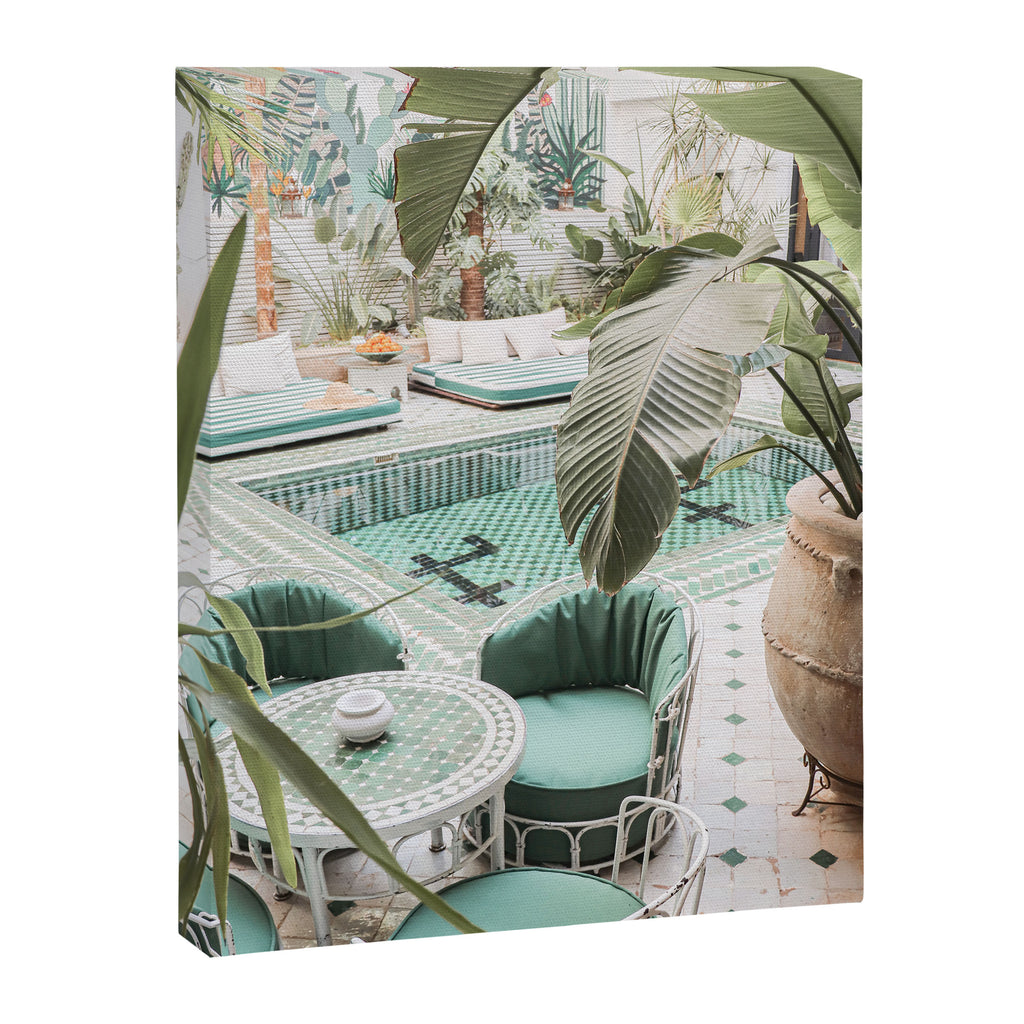 Travel Photography Art Print | Tropical Plant Leaves In Marrakech Photo | Green Pool Interior Design Canvas Print Gallery Image 6