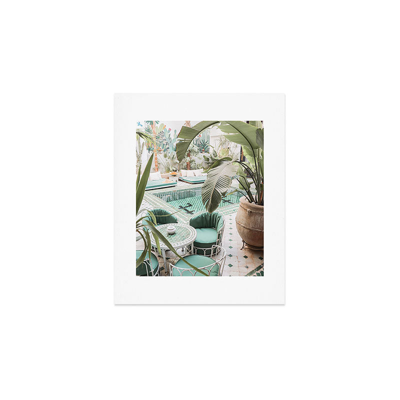 Travel Photography Art Print | Tropical Plant Leaves In Marrakech Photo | Green Pool Interior Design Art Print Gallery Image 1