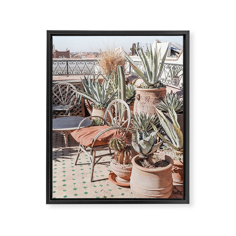 Tropical Rooftop In Marrakech Photo | Cactus Plants Boho Art Print | Morocco Travel Photography Framed Canvas Print Gallery Image 6