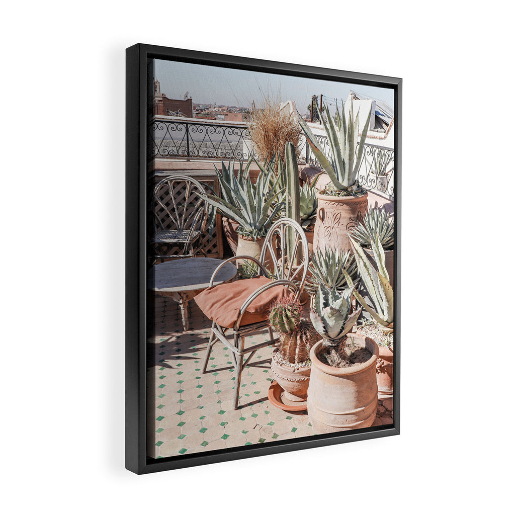 Tropical Rooftop In Marrakech Photo | Cactus Plants Boho Art Print | Morocco Travel Photography Framed Canvas Print Gallery Image 2