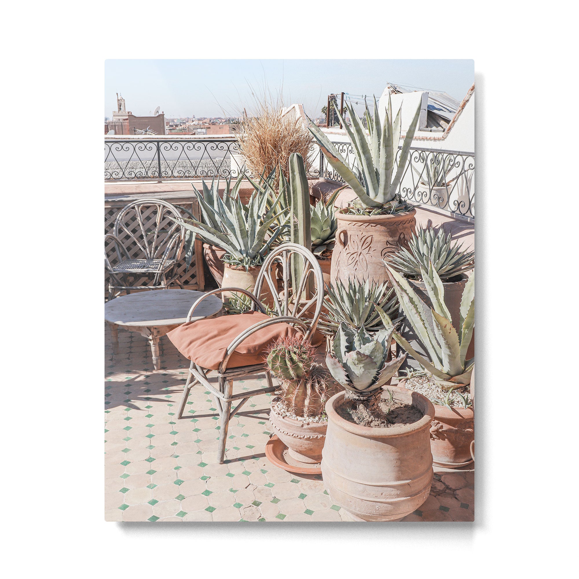 Tropical Rooftop In Marrakech Photo | Cactus Plants Boho Art Print | Morocco Travel Photography Metal Print Gallery Image 4