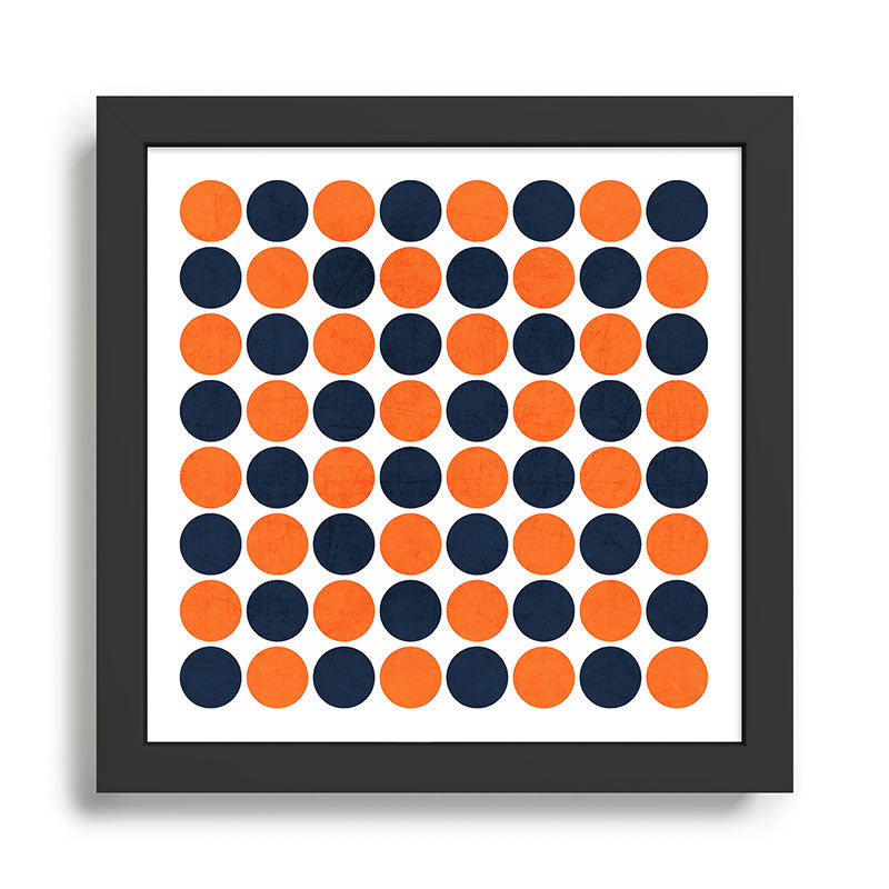 navy and orange dots Framed Art Print Gallery Image 1