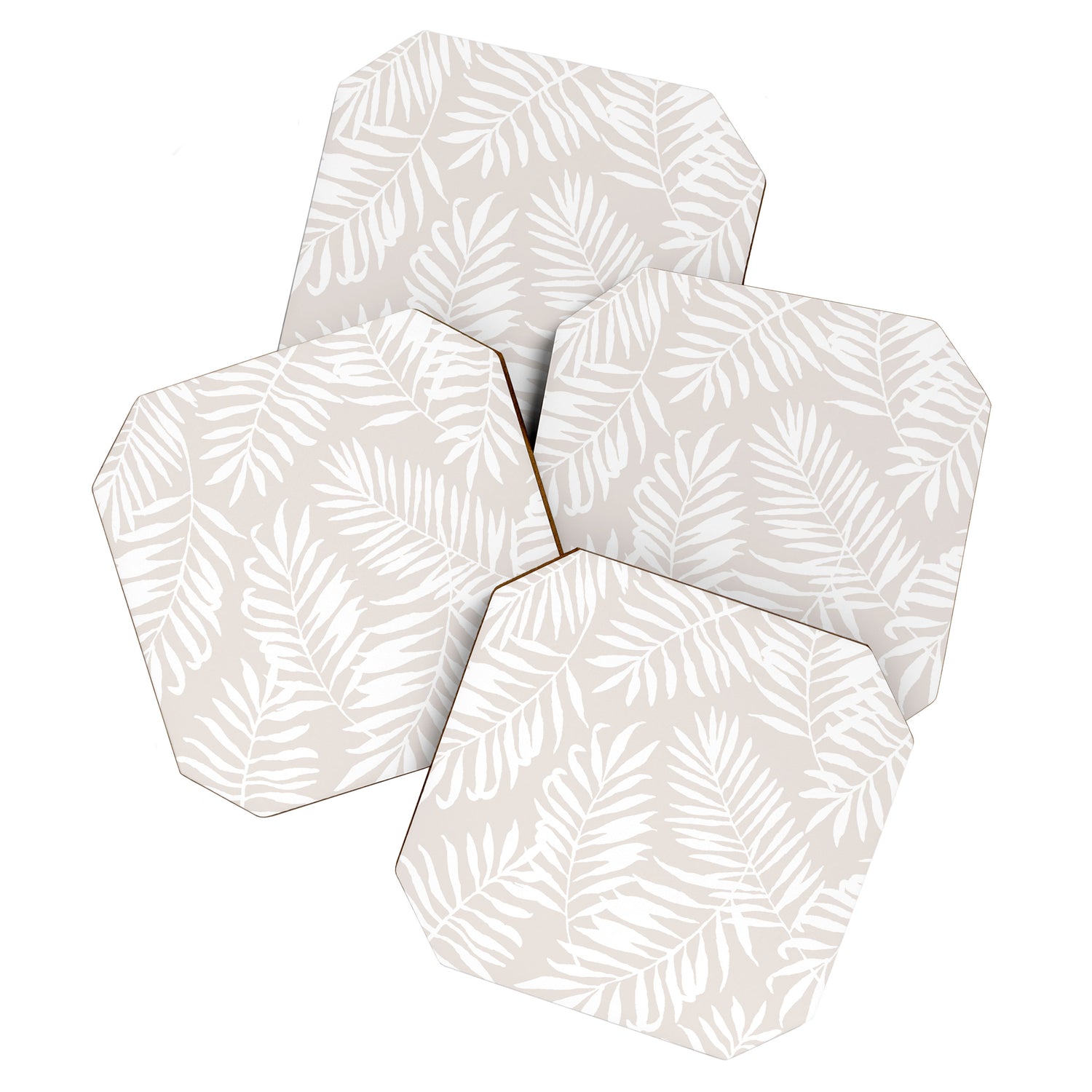 Tropical Palm Leaves - Palm Leaf Pattern - Sandy Beige Coaster Gallery Image 1