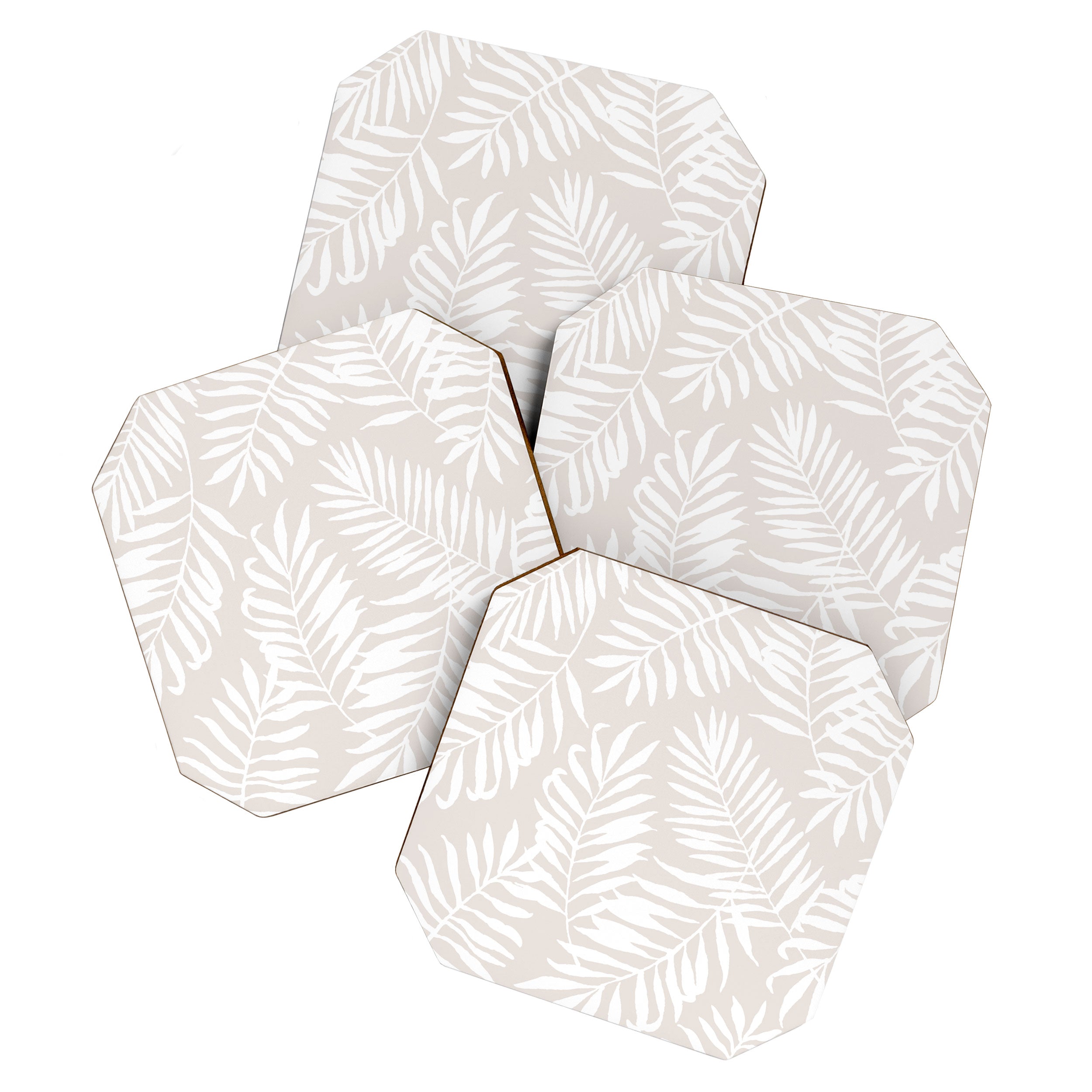 Tropical Palm Leaves - Palm Leaf Pattern - Sandy Beige Coaster Gallery Image 1