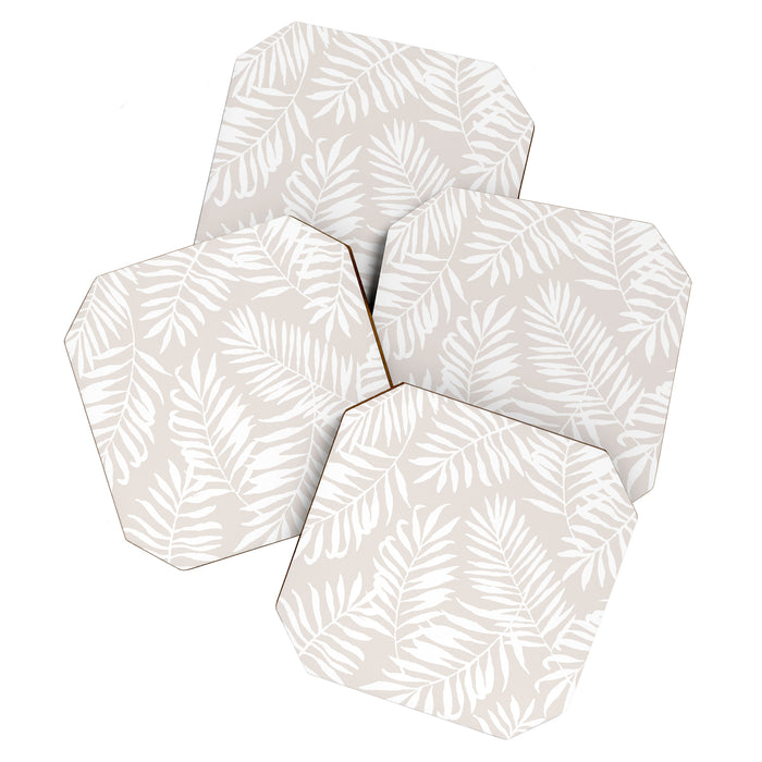 Tropical Palm Leaves - Palm Leaf Pattern - Sandy Beige Coaster Gallery Image 1