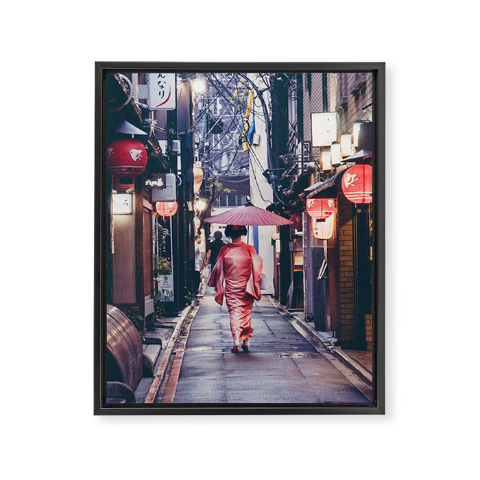 Geisha In Kyoto Framed Canvas Print Gallery Image 1