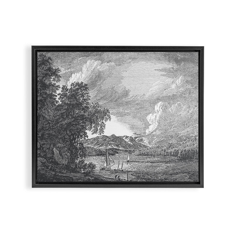 Hudson River and Catskills, Graphite and Crisp White Framed Canvas Print Gallery Image 2