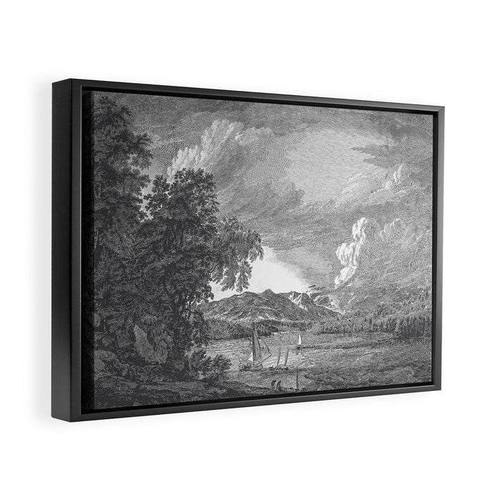 Hudson River and Catskills, Graphite and Crisp White Framed Canvas Print Gallery Image 1