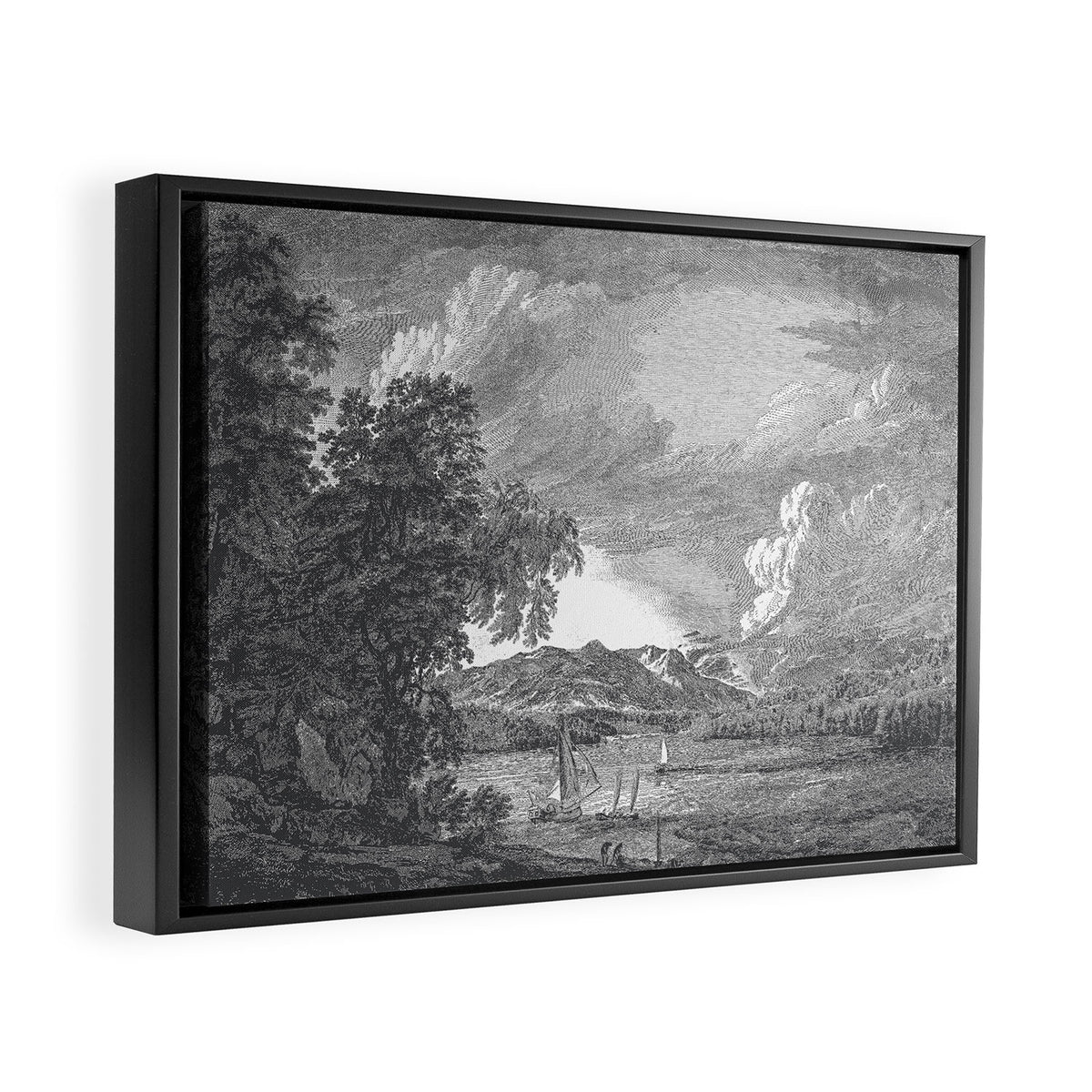Hudson River and Catskills, Graphite and Crisp White Framed Canvas Print Gallery Image 6