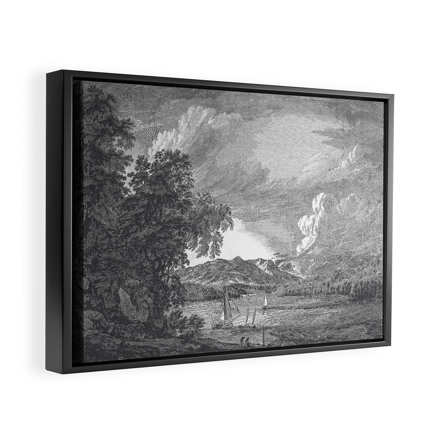 Hudson River and Catskills, Graphite and Crisp White Framed Canvas Print Gallery Image 6