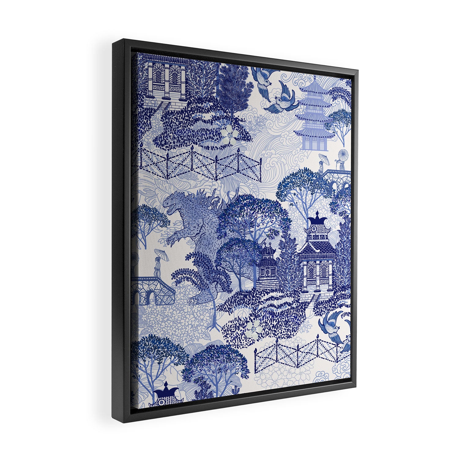 Blue Willow Godzilla Framed Canvas Print Gallery Image 2