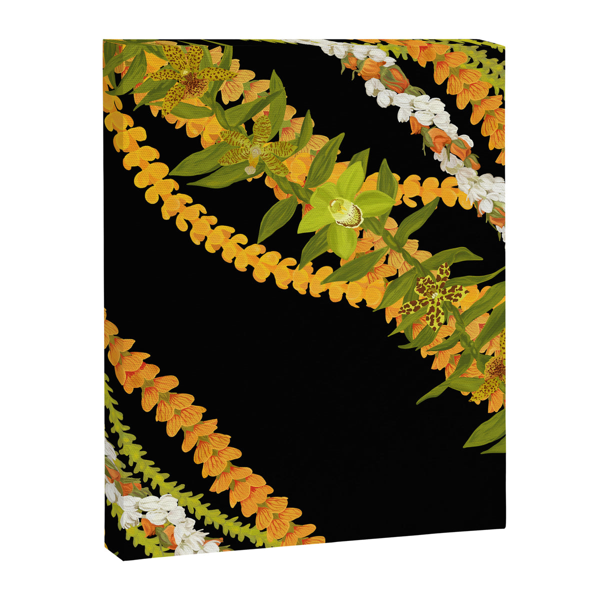 Diagonal Lei Pikake and Orange Lokelani Ti Leaf Puakenikeni Lantern Ilima Canvas Print Gallery Image 8
