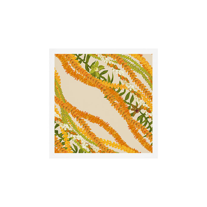 Diagonal Lei Pikake Orange Lokelani Pakalana Puakenikeni tileaf on beige Art Print Gallery Image 1