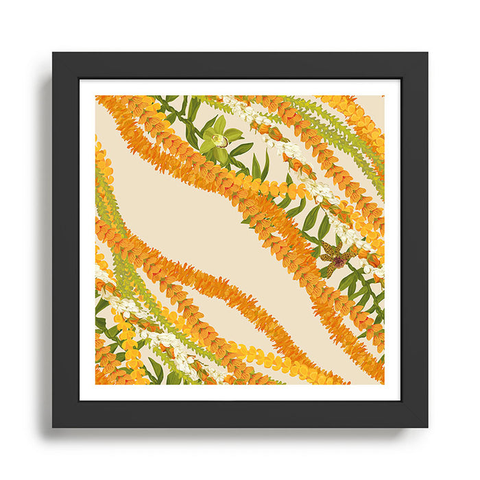Diagonal Lei Pikake Orange Lokelani Pakalana Puakenikeni tileaf on beige Framed Art Print Gallery Image 1
