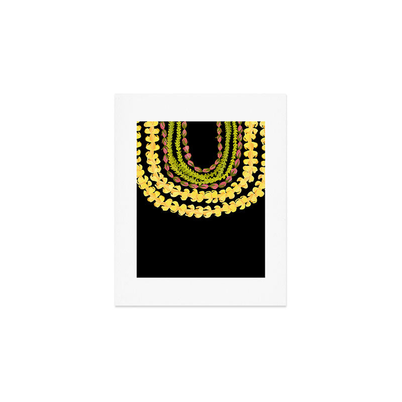 Lei Drape Puakenikeni Palaka Lokelani on black Art Print Gallery Image 1