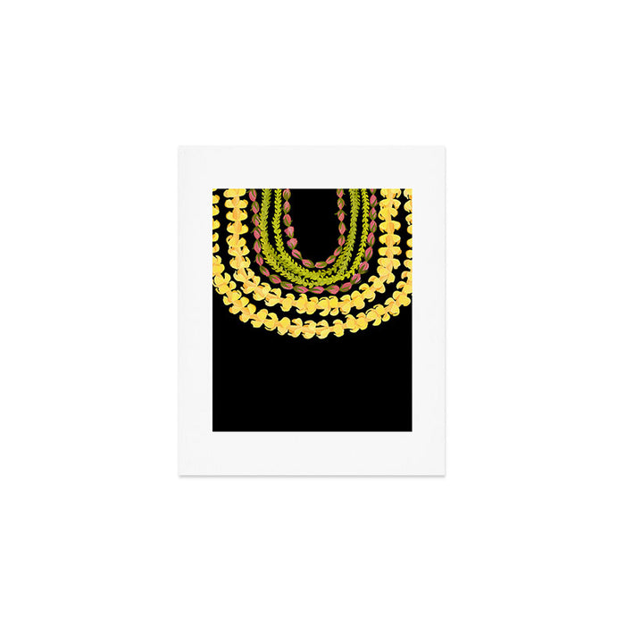 Lei Drape Puakenikeni Palaka Lokelani on black Art Print Gallery Image 1