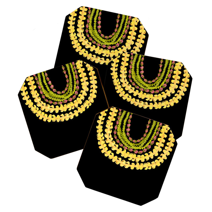Lei Drape Puakenikeni Palaka Lokelani on black Coaster Gallery Image 1