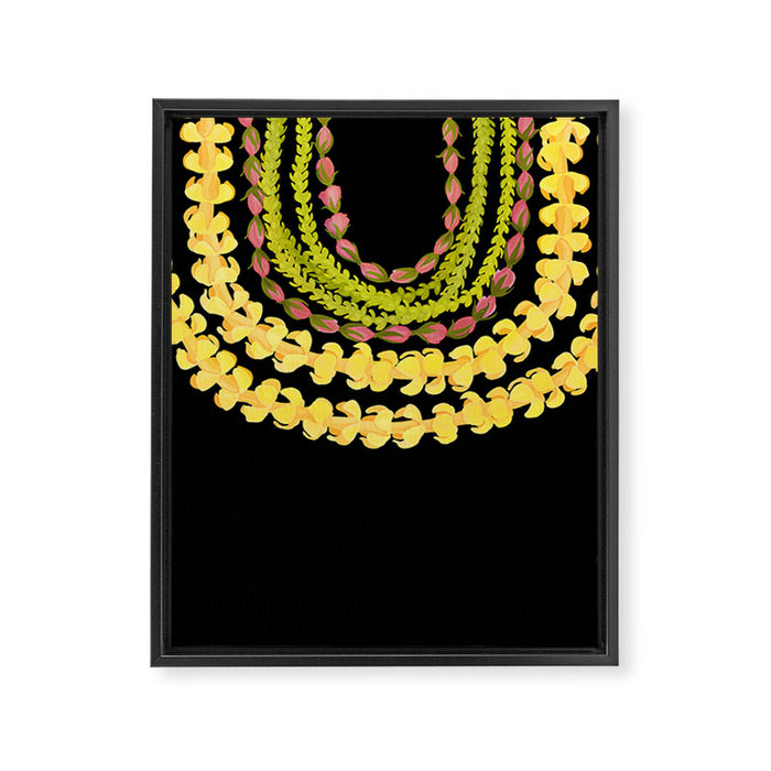 Lei Drape Puakenikeni Palaka Lokelani on black Framed Canvas Print Gallery Image 1
