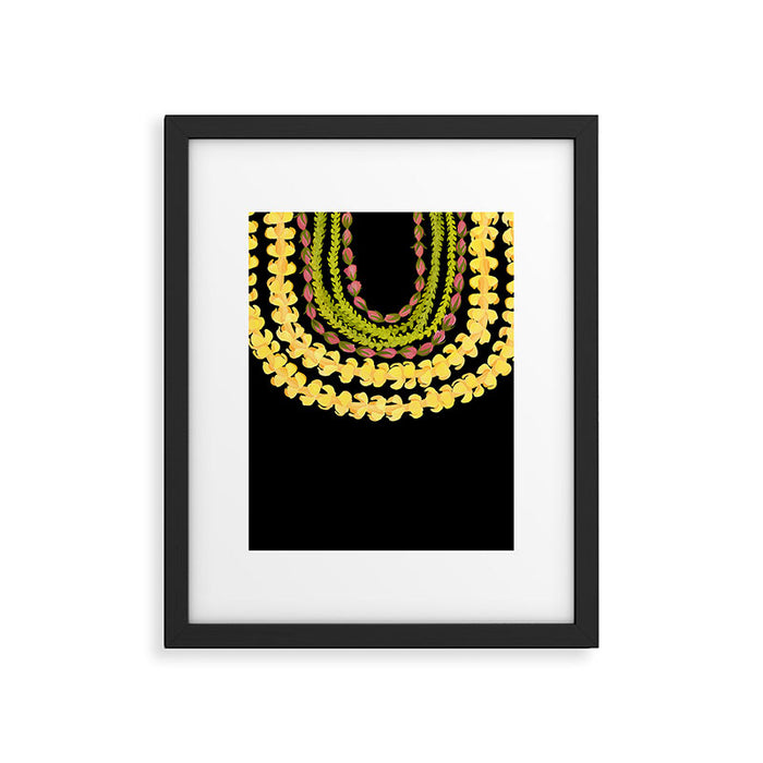 Lei Drape Puakenikeni Palaka Lokelani on black Framed Art Print Gallery Image 1