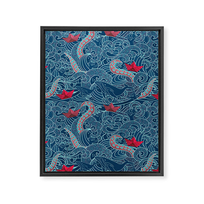 Octopus Ocean Playground smaller print Framed Canvas Print Gallery Image 1