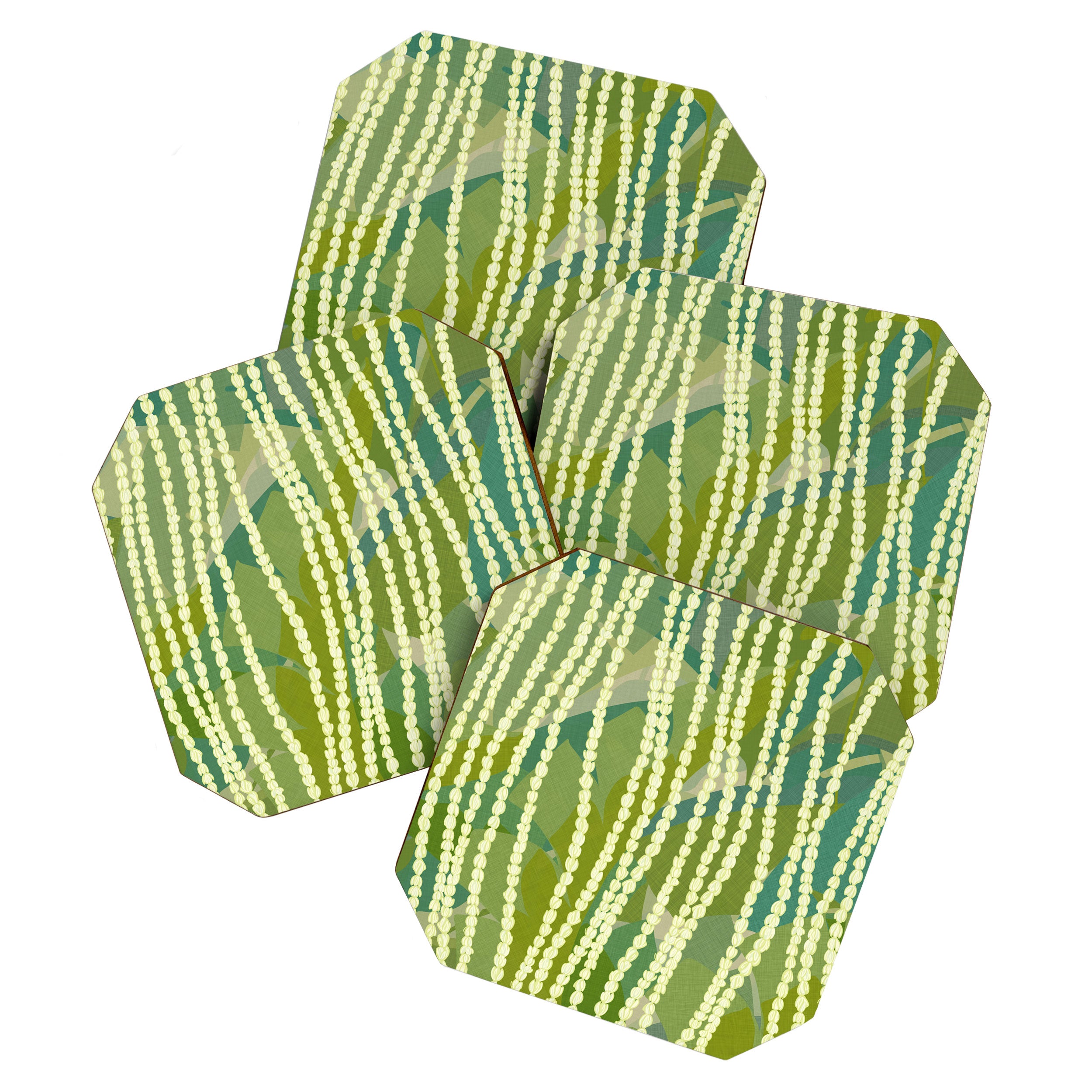 Pikake Lei strands over textured banana leaves Coaster Gallery Image 1