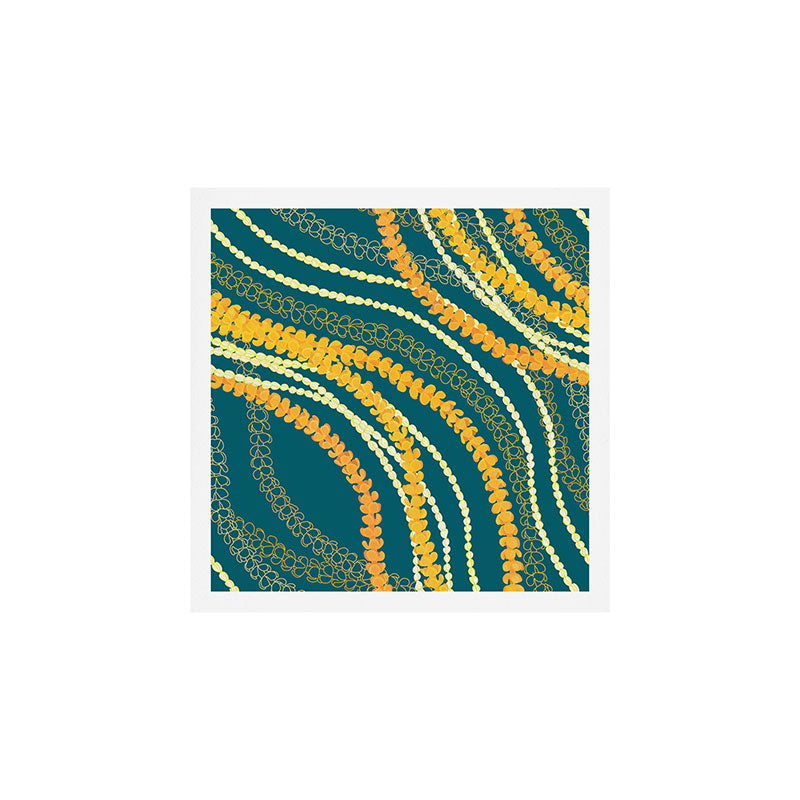 Puakenikeni and Pikake Lei on Teal Art Print Gallery Image 1