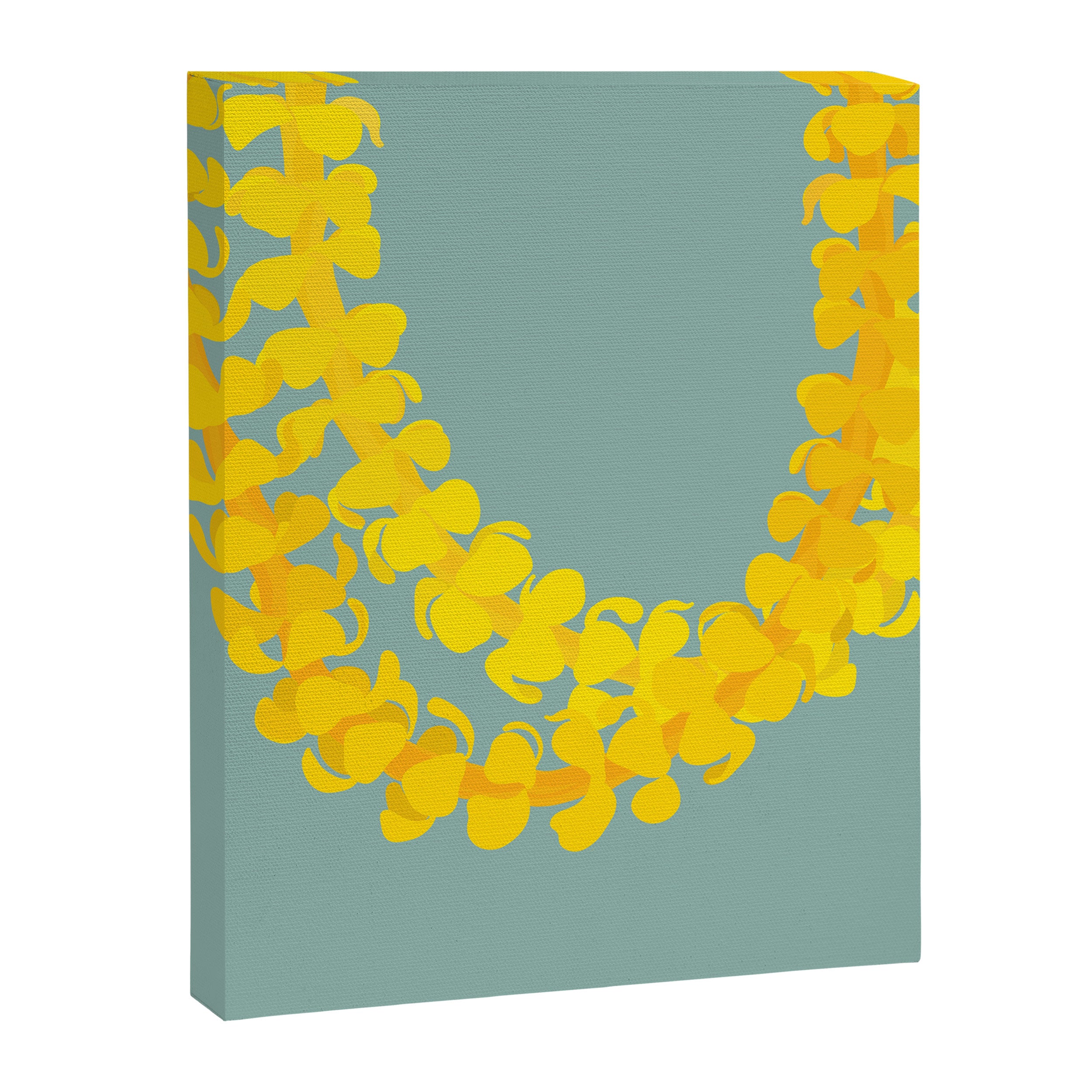 Puakenikeni lei drape on blue Canvas Print Gallery Image 3