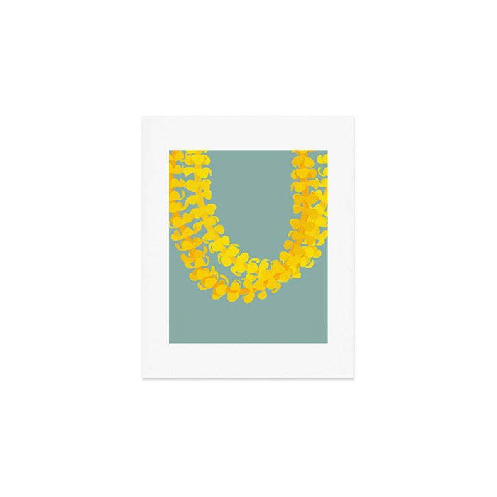 Puakenikeni lei drape on blue Art Print Gallery Image 1