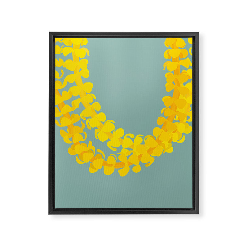 Puakenikeni lei drape on blue Framed Canvas Print Gallery Image 8