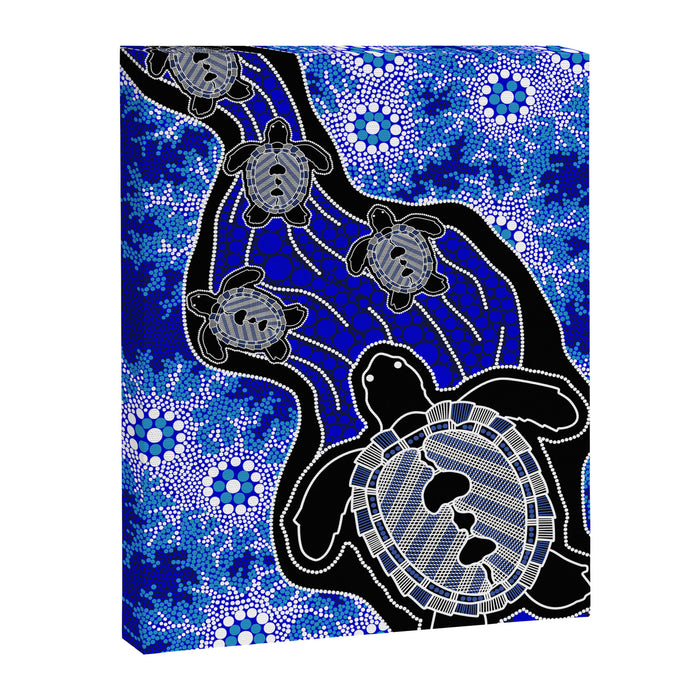Authentic Aboriginal Art - Baby Sea Turtles Canvas Print Gallery Image 1