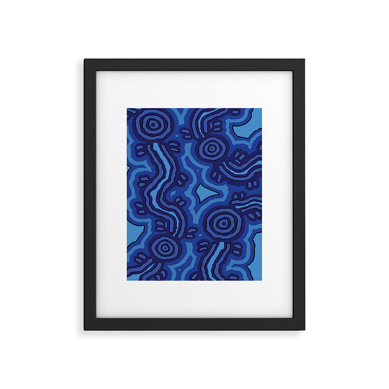 Authentic Aboriginal Art - Blue Campsites Framed Art Print Gallery Image 5