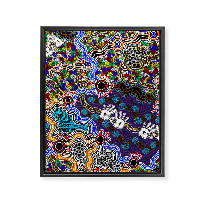 Authentic Aboriginal Art - Discovering Your Dreams Framed Canvas Print Gallery Image 1