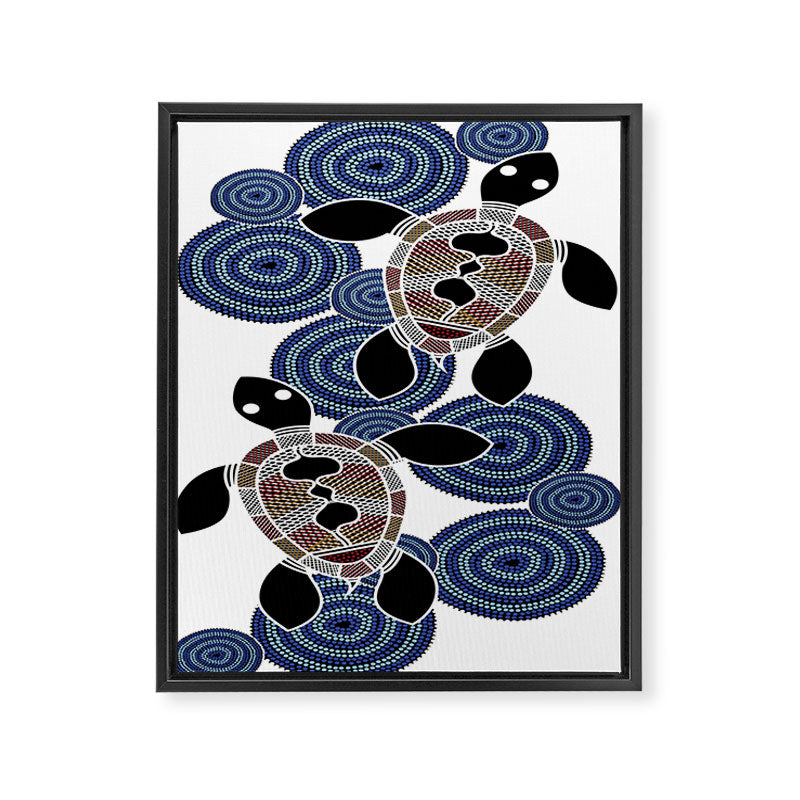 Authentic Aboriginal Art - Sea Turtles 2 Framed Canvas Print Gallery Image 6
